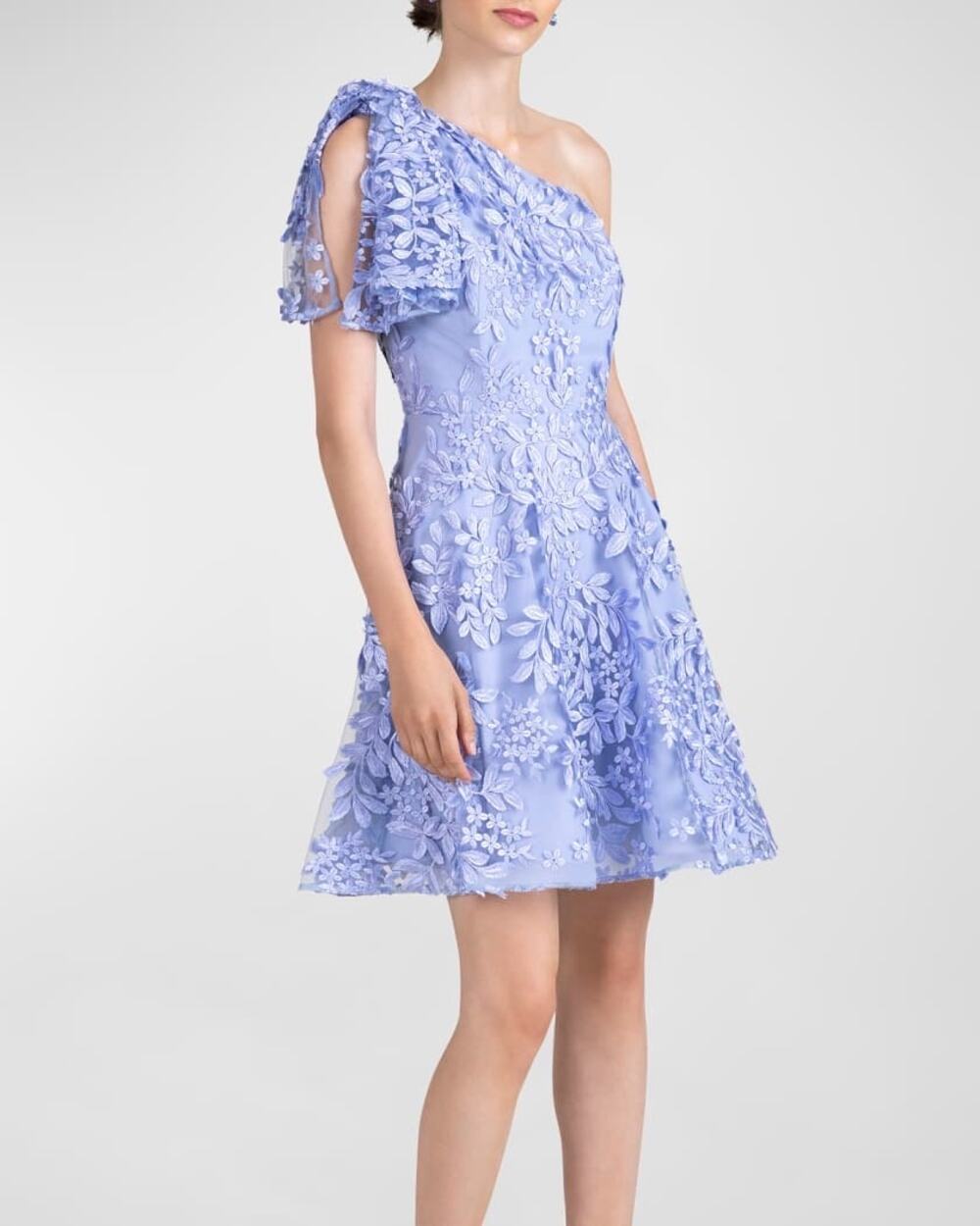 Shoshanna One-Shoulder Floral-Embroidered Mini Dress Lavender Cocktail Party 10